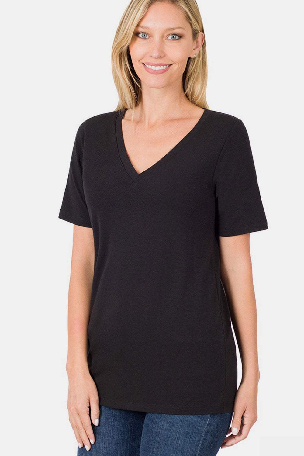 Zenana V-Neck Short Sleeve T-Shirt - Trendsi - Flyclothing LLC