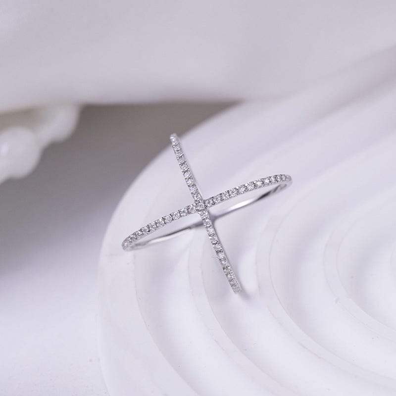 925 Sterling Silver Moissanite Crisscross Ring - Trendsi - Flyclothing LLC