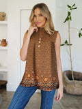 Frill Printed Mock Neck Top - Trendsi - Flyclothing LLC