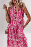Floral Sleeveless Tasseled Tie Neck Tiered Midi Dress - Trendsi