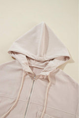 Pocketed Zip Up Long Sleeve Hooded Jacket - Trendsi - Flyclothing LLC