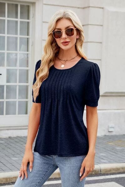 Round Neck Short Sleeve T-Shirt - Trendsi