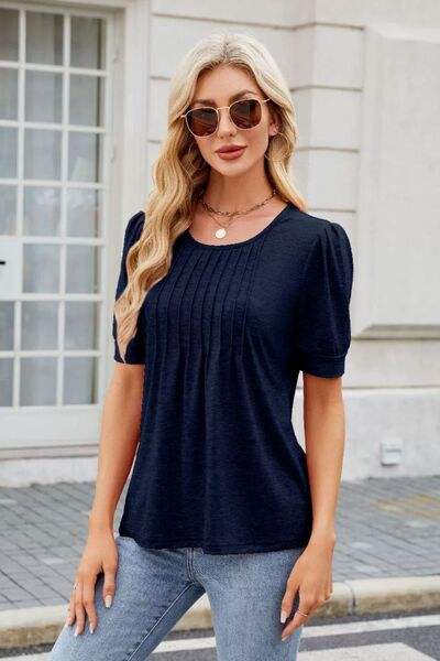 Round Neck Short Sleeve T-Shirt - Trendsi - Flyclothing LLC