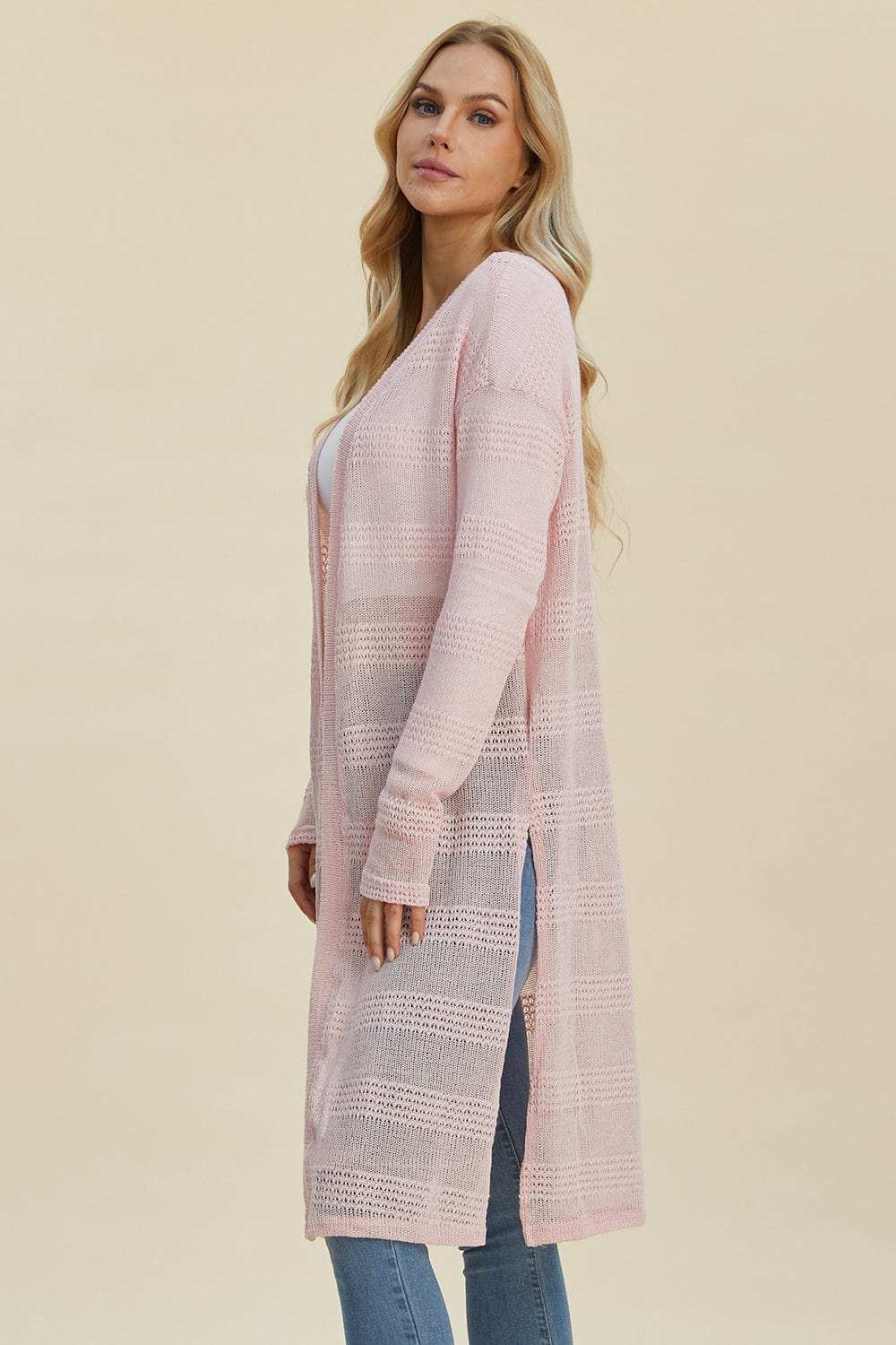 Double Take Full Size Open Front Longline Cardigan - Trendsi - Flyclothing LLC