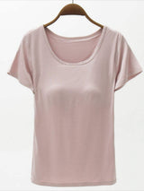 Round Neck Modal T-Shirt with Bra - Trendsi - Flyclothing LLC