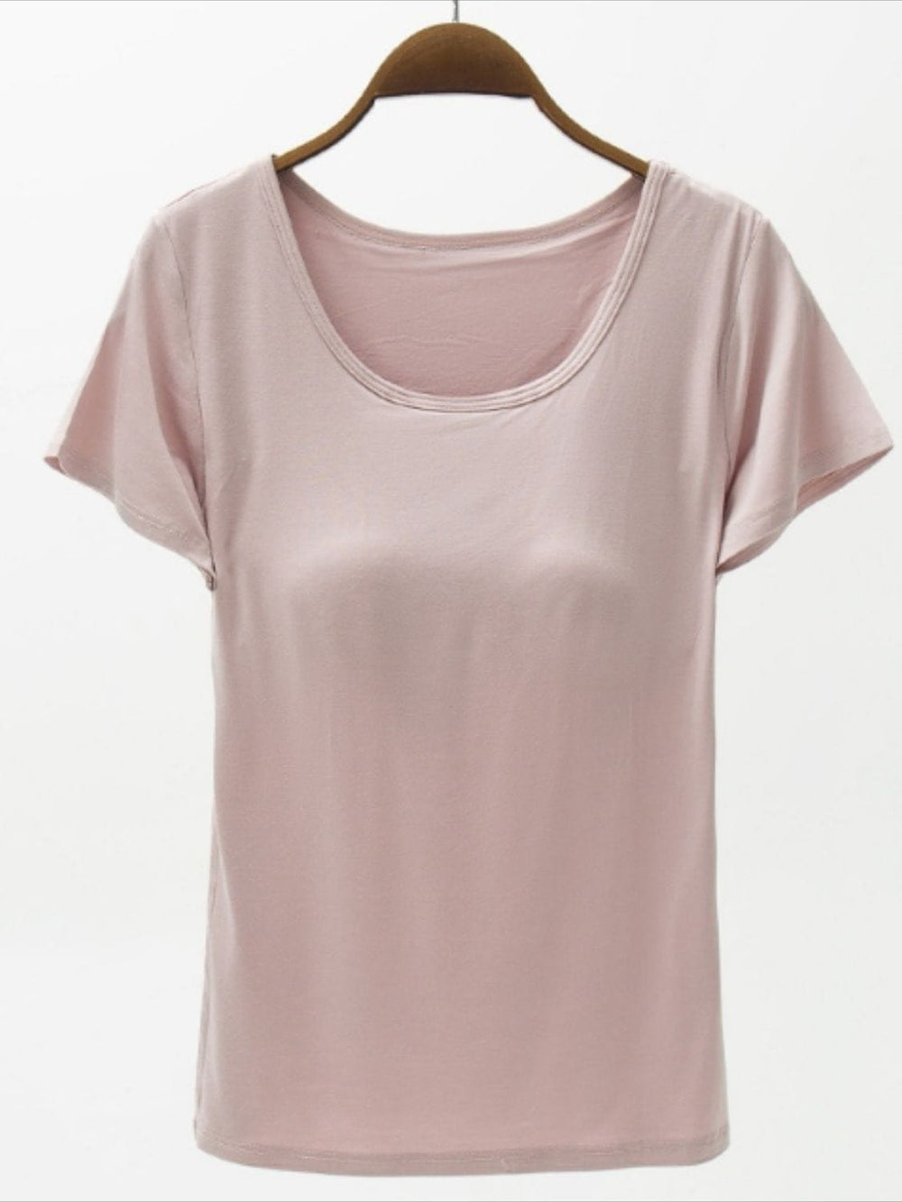 Round Neck Modal T-Shirt with Bra - Trendsi