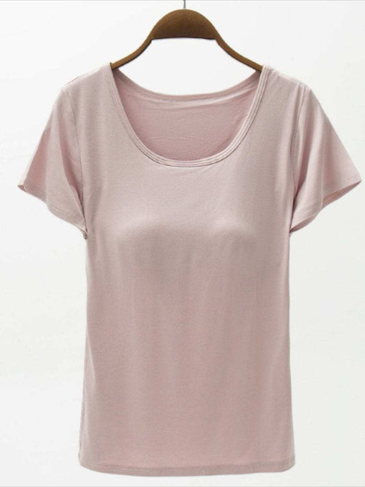 Round Neck Modal T-Shirt with Bra - Trendsi - Flyclothing LLC