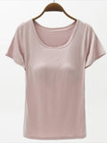 Round Neck Modal T-Shirt with Bra - Trendsi