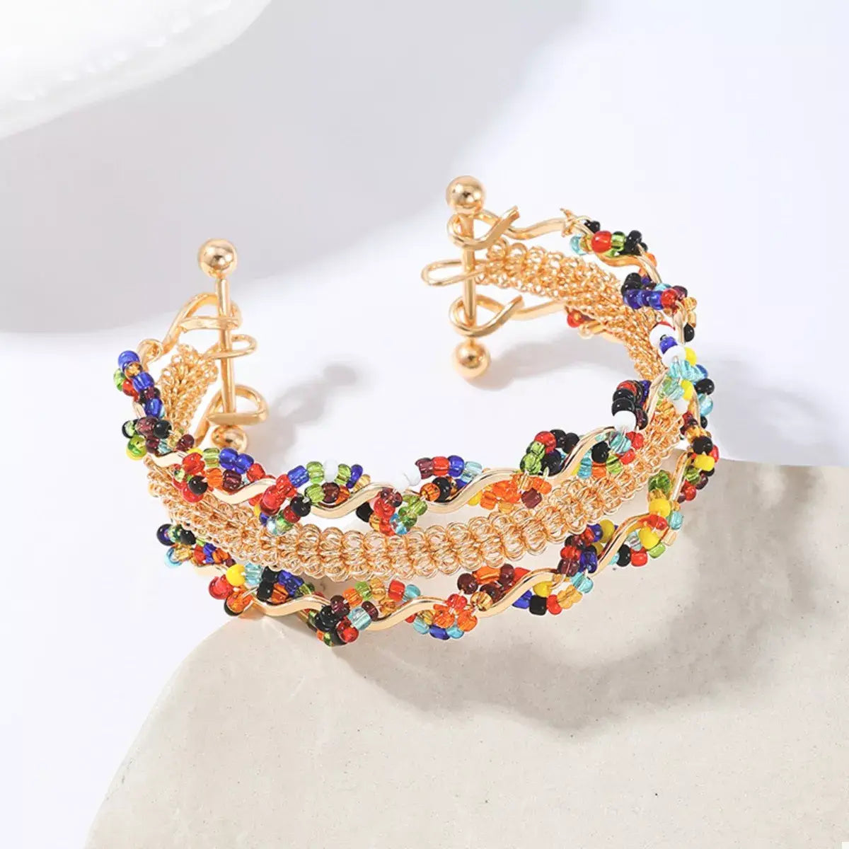 18K Gold-Plated Three Layered Open Bracelet - Trendsi - Flyclothing LLC