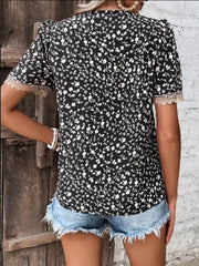 Full Size Printed V-Neck Short Sleeve Blouse - Trendsi