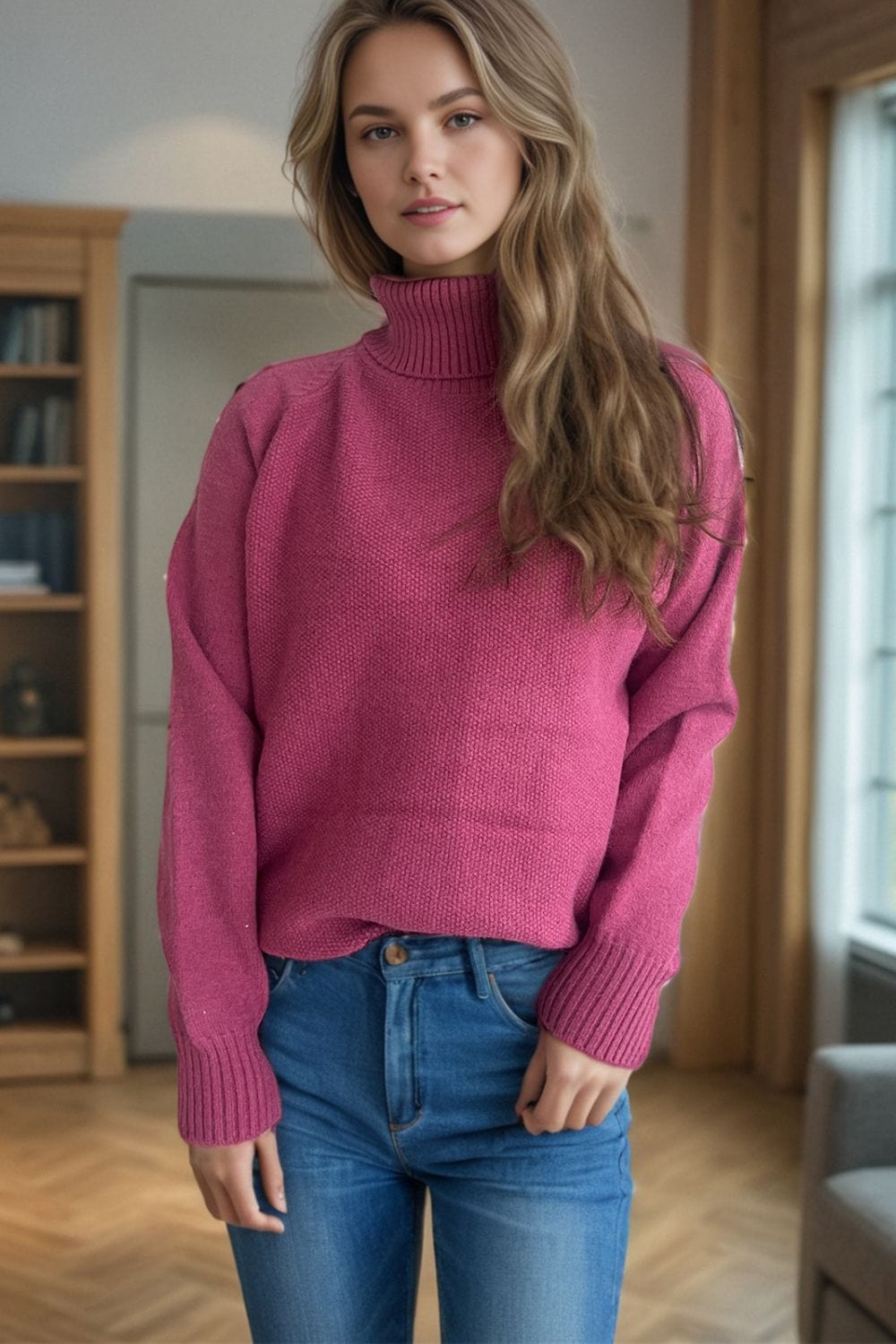 Ribbed Turtleneck Raglan Sleeve Sweater - Trendsi