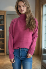 Ribbed Turtleneck Raglan Sleeve Sweater - Trendsi