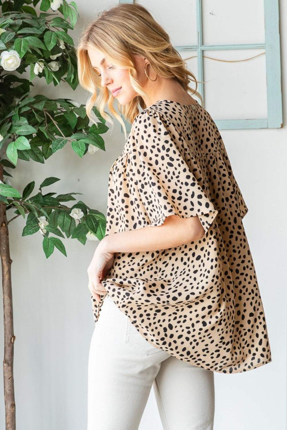 Heimish Full Size Animal Print Flutter Sleeve Blouse - Trendsi - Flyclothing LLC