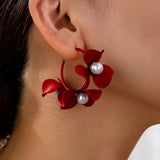 Floral Pearl Hoop Earrings - Trendsi - Flyclothing LLC