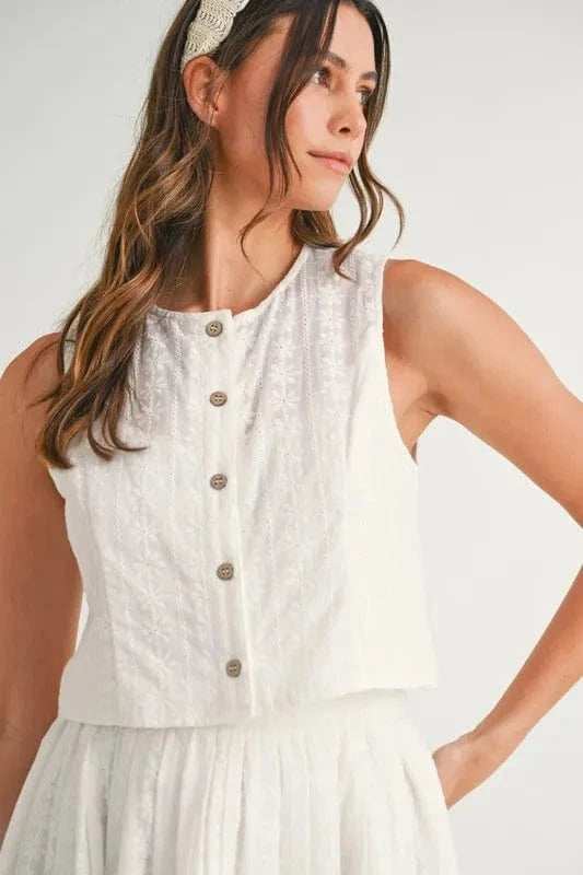 MABLE Eyelet Lace Top and Mini Skirt Set - Trendsi - Flyclothing LLC