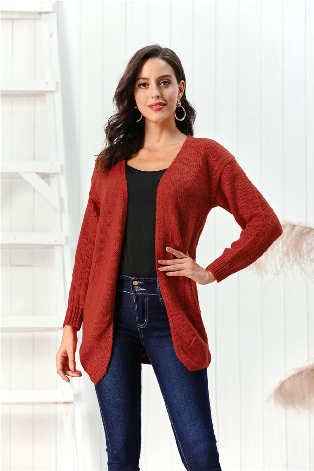 Open Front Long Sleeve Cardigan - Trendsi