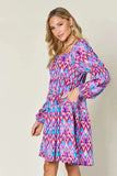 Double Take Full Size Printed Long Sleeve Dress - Trendsi