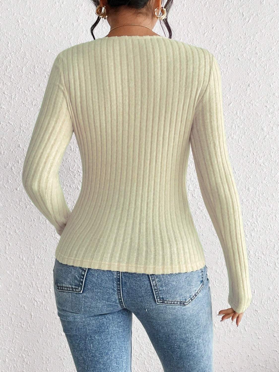 Honey Ribbed Long Sleeve T-Shirt - Trendsi - Flyclothing LLC