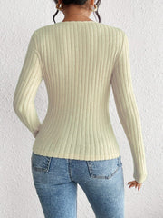 Honey Ribbed Long Sleeve T-Shirt - Trendsi