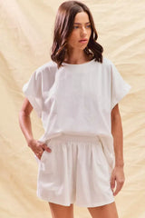 SO ME Round Neck Short Sleeve Top and Shorts Set - Trendsi - Flyclothing LLC