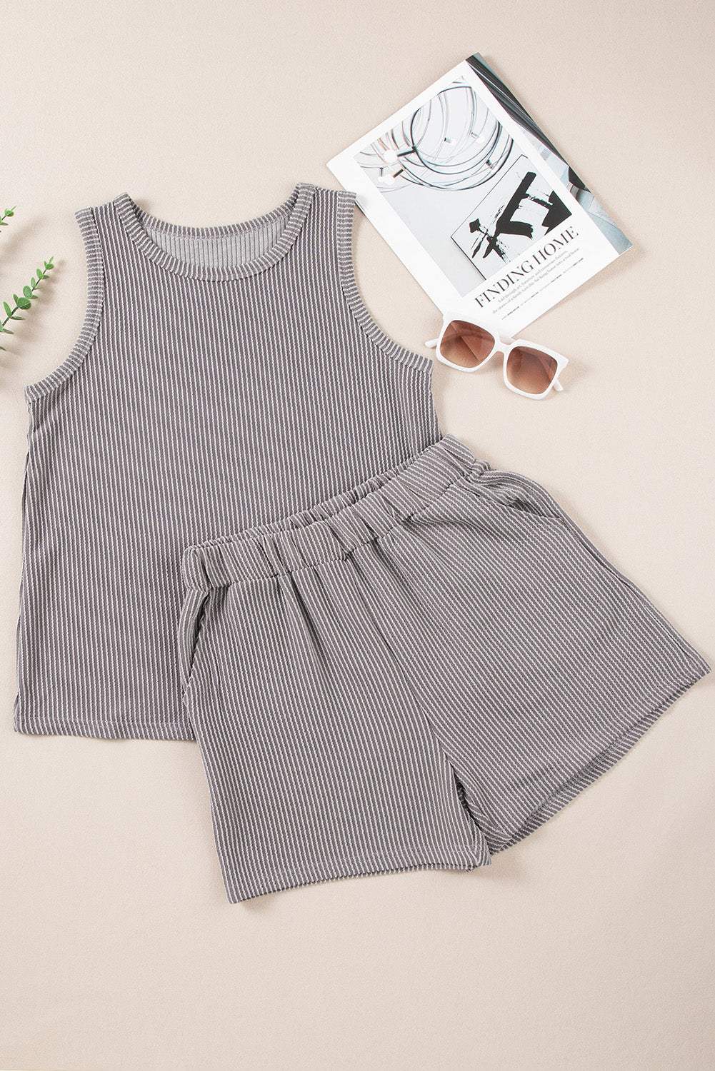 Round Neck Sleeveless Top and Shorts Set - Trendsi - Flyclothing LLC