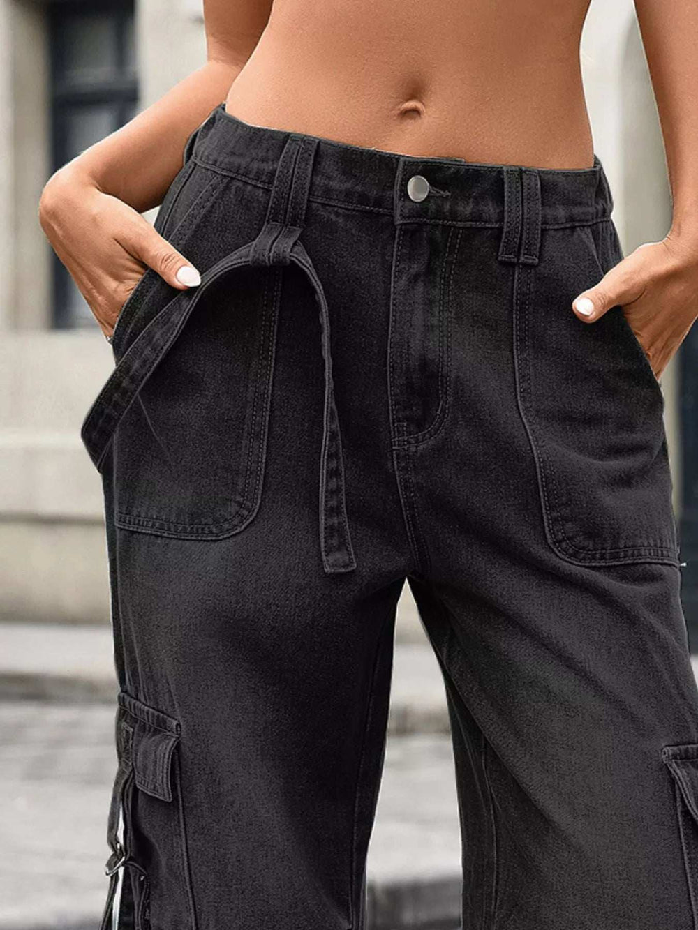 Wide Leg Cargo Jeans - Trendsi - Flyclothing LLC