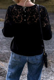 Lace Detail Round Neck Long Sleeve Blouse - Trendsi - Flyclothing LLC