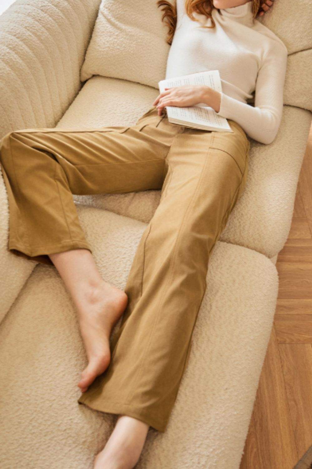 Half Elastic Waist Straight Pants - Trendsi - Flyclothing LLC