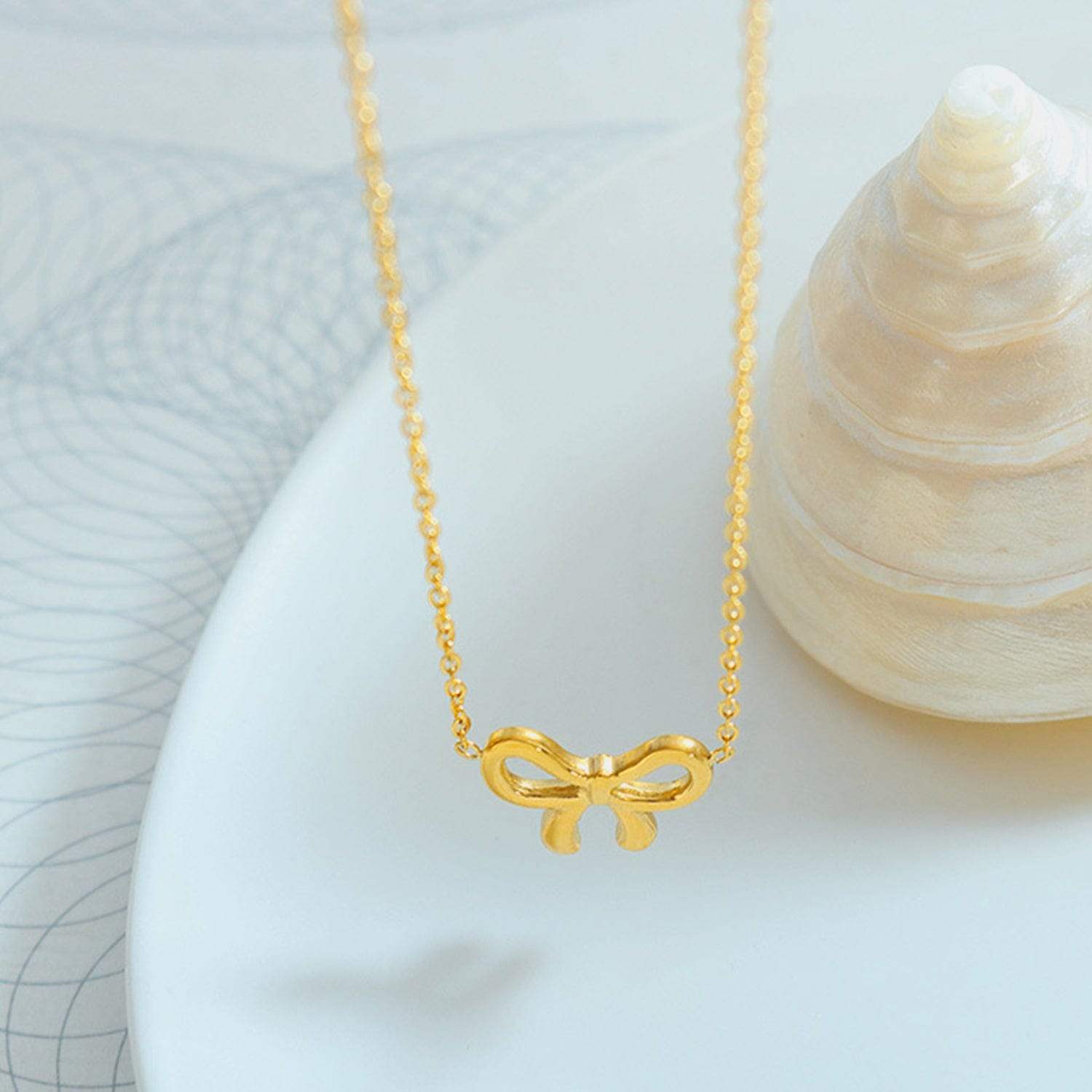 Gold-Plated Titanium Steel Bow Pendant Necklace - Trendsi - Flyclothing LLC
