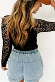 Mock Neck Long Sleeve Lace Patchwork T-Shirt - Trendsi - Flyclothing LLC