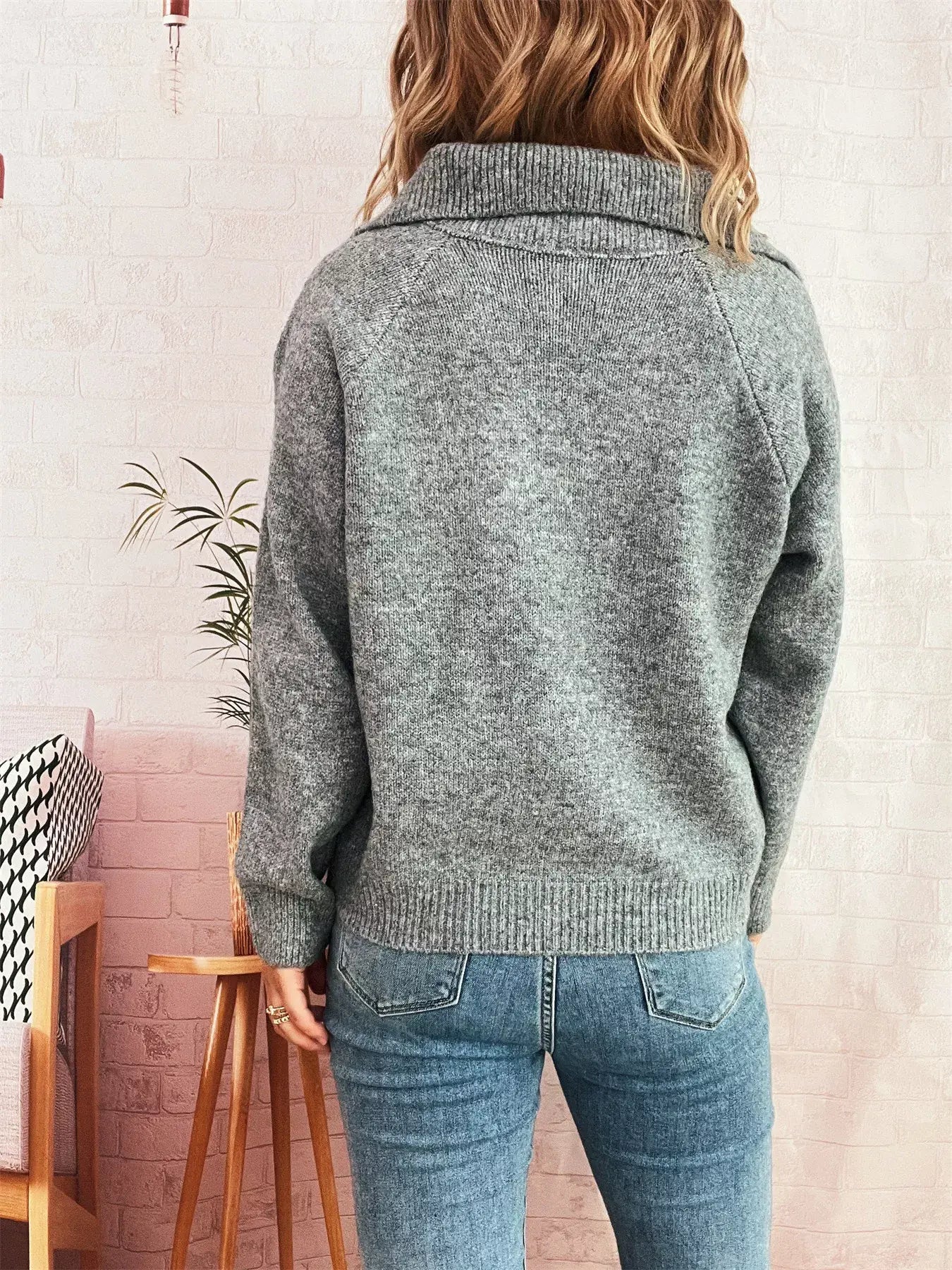 Ribbed Hem Raglan Sleeve Sweater - Trendsi - Flyclothing LLC