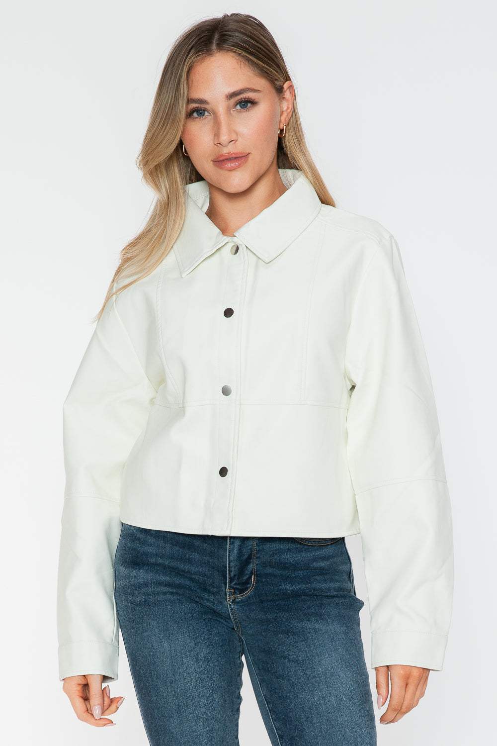 Snobbish Snap Down Long Sleeve PU Leather Jacket - Trendsi - Flyclothing LLC