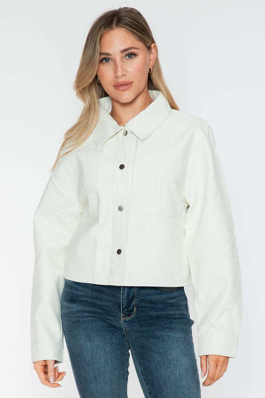 Snobbish Snap Down Long Sleeve PU Leather Jacket - Trendsi - Flyclothing LLC