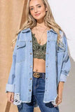 And The Why Button Front Flap Pocket Ripped Denim Jacket - Trendsi