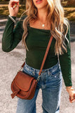 Square Neck Long Sleeve Bodysuit - Trendsi - Flyclothing LLC