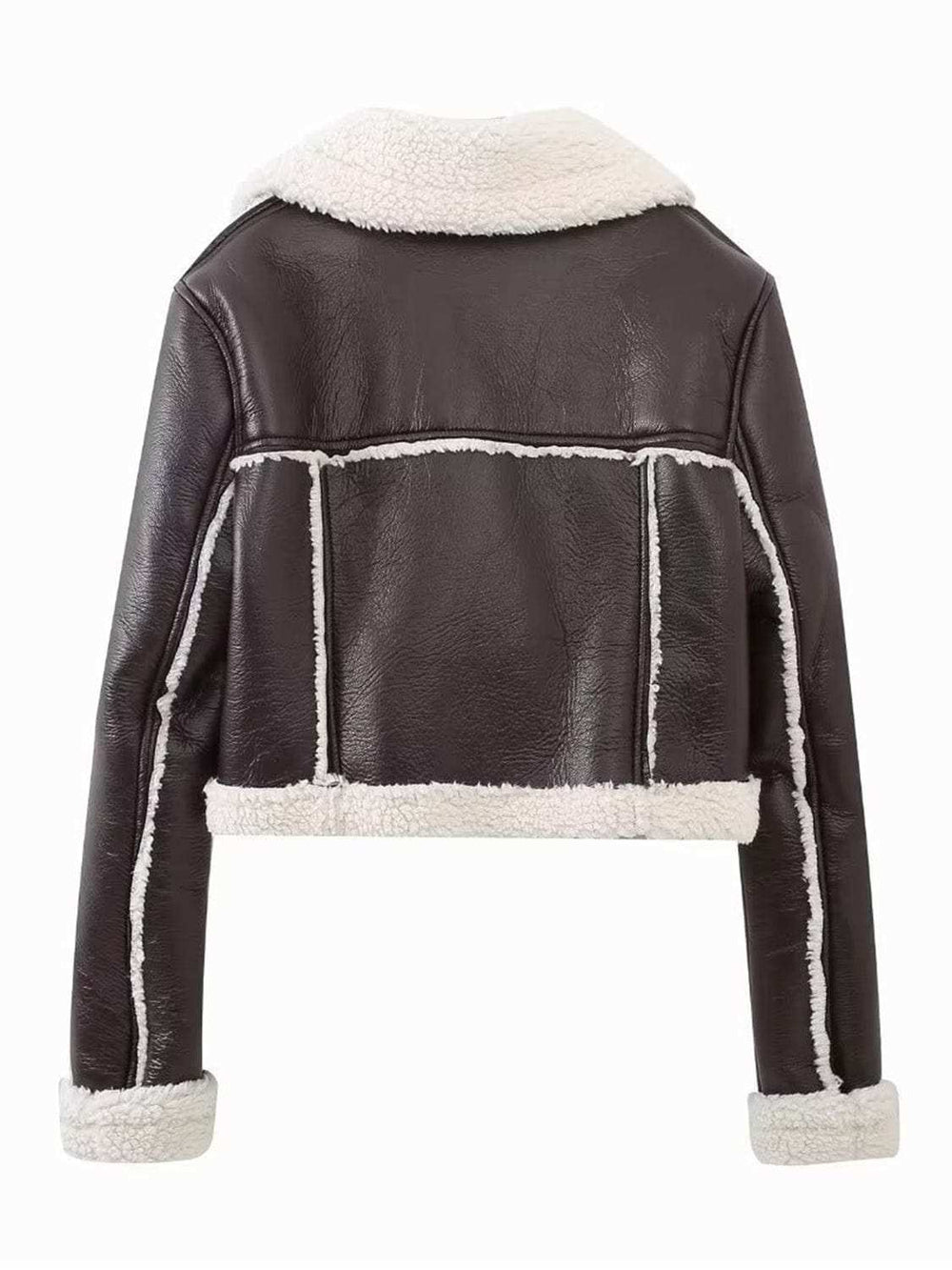 Collared Neck Long Sleeve Plush Cropped Jacket - Trendsi - Flyclothing LLC