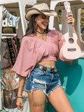 Textured V-Neck Crop Top - Trendsi - Flyclothing LLC