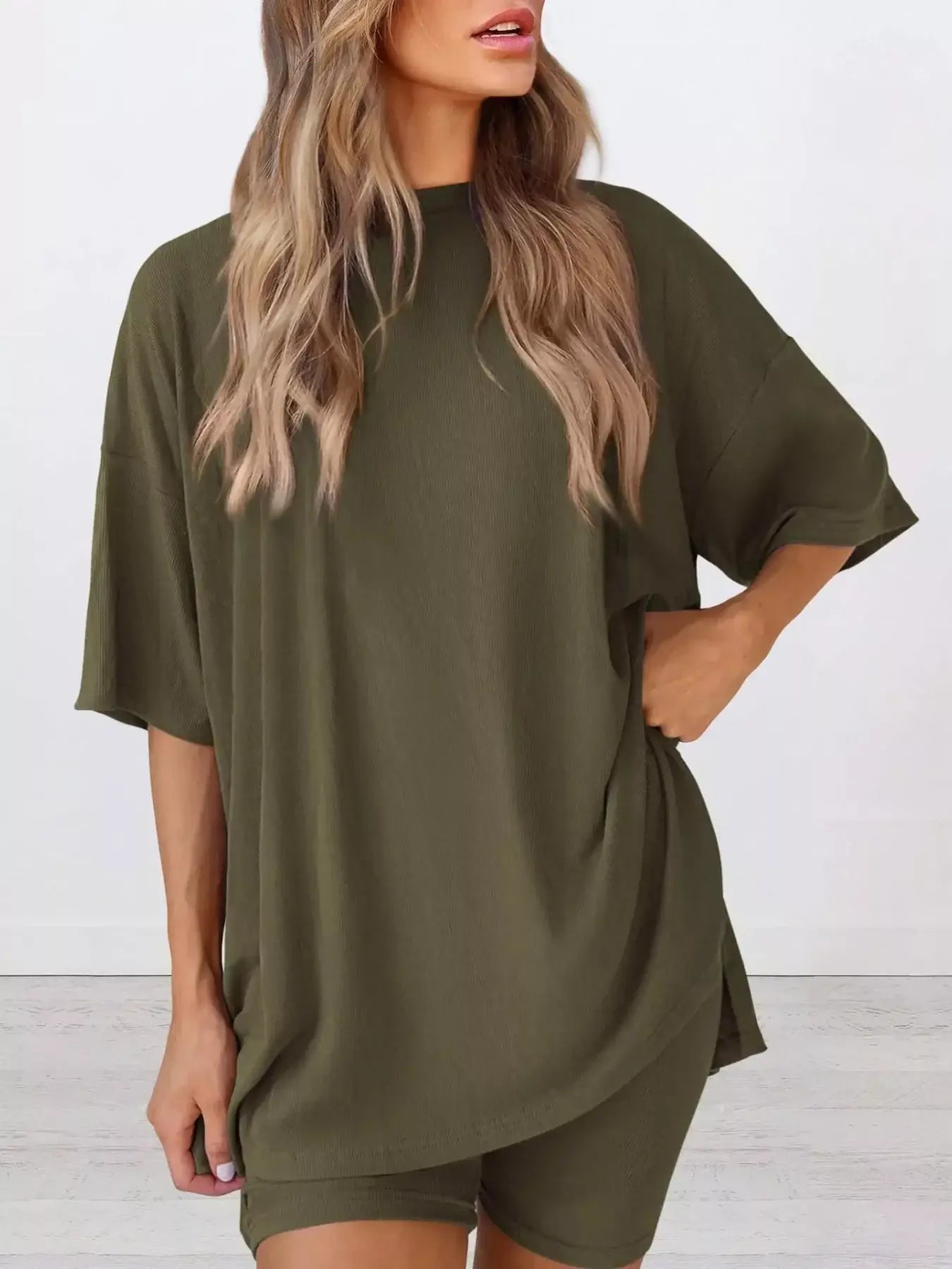 Full Size Half Sleeve T-Shirt and Shorts Set Plus Size - Trendsi - Flyclothing LLC