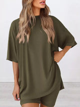 Full Size Half Sleeve T-Shirt and Shorts Set Plus Size - Trendsi - Flyclothing LLC