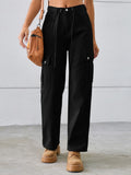 Drawstring Mid-Rise Waist Straight Cargo Jeans - Trendsi