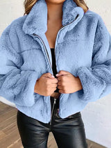 Full Size Faux Fur Cropped Zip-Up Jacket Plus Size - Trendsi - Flyclothing LLC
