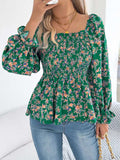 Floral Square Neck Flounce Sleeve Blouse - Trendsi - Flyclothing LLC