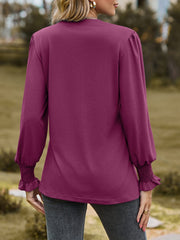 Ruched Notched Long Sleeve T-Shirt - Trendsi