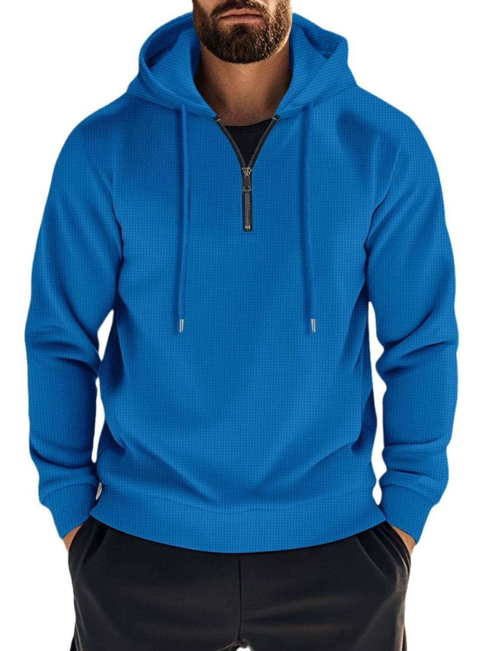 Men's Full Size Quarter Zip Long Sleeve Drawstring Hoodie Plus Size - Trendsi - Flyclothing LLC