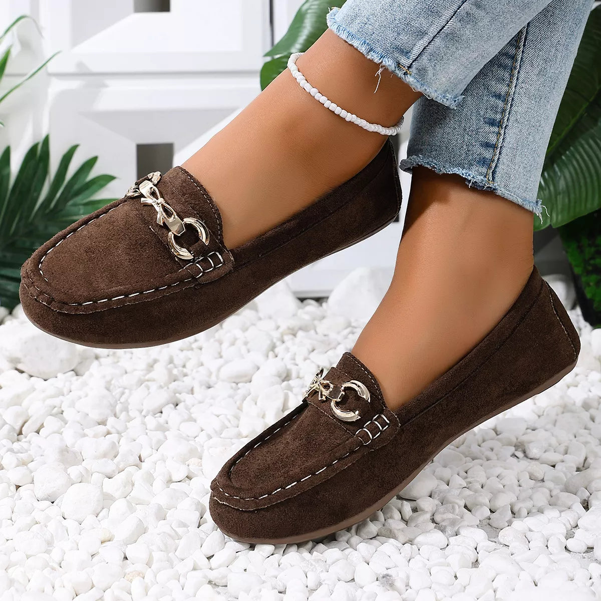Comfortable Flat Loafers with Decorative Buckle - Trendsi - Flyclothing LLC