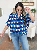 Double Take Full Size Geometric Notched Half Sleeve Blouse - Trendsi - Flyclothing LLC