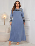 Plus Size Printed Round Neck Long Sleeve Dress - Trendsi