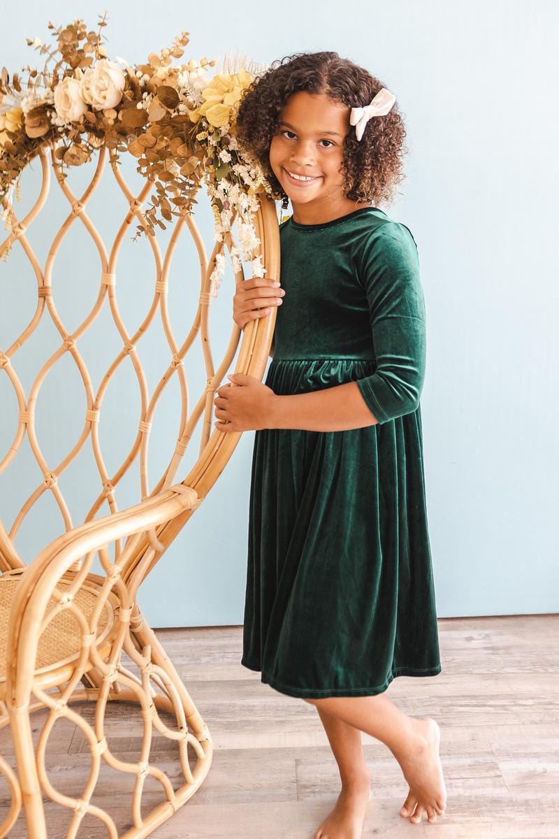Hunter Green Velvet Twirl Dress - Mila & Rose ®