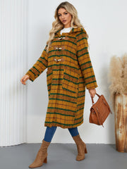 Plaid Long Sleeve Hooded Coat with Pockets - Trendsi