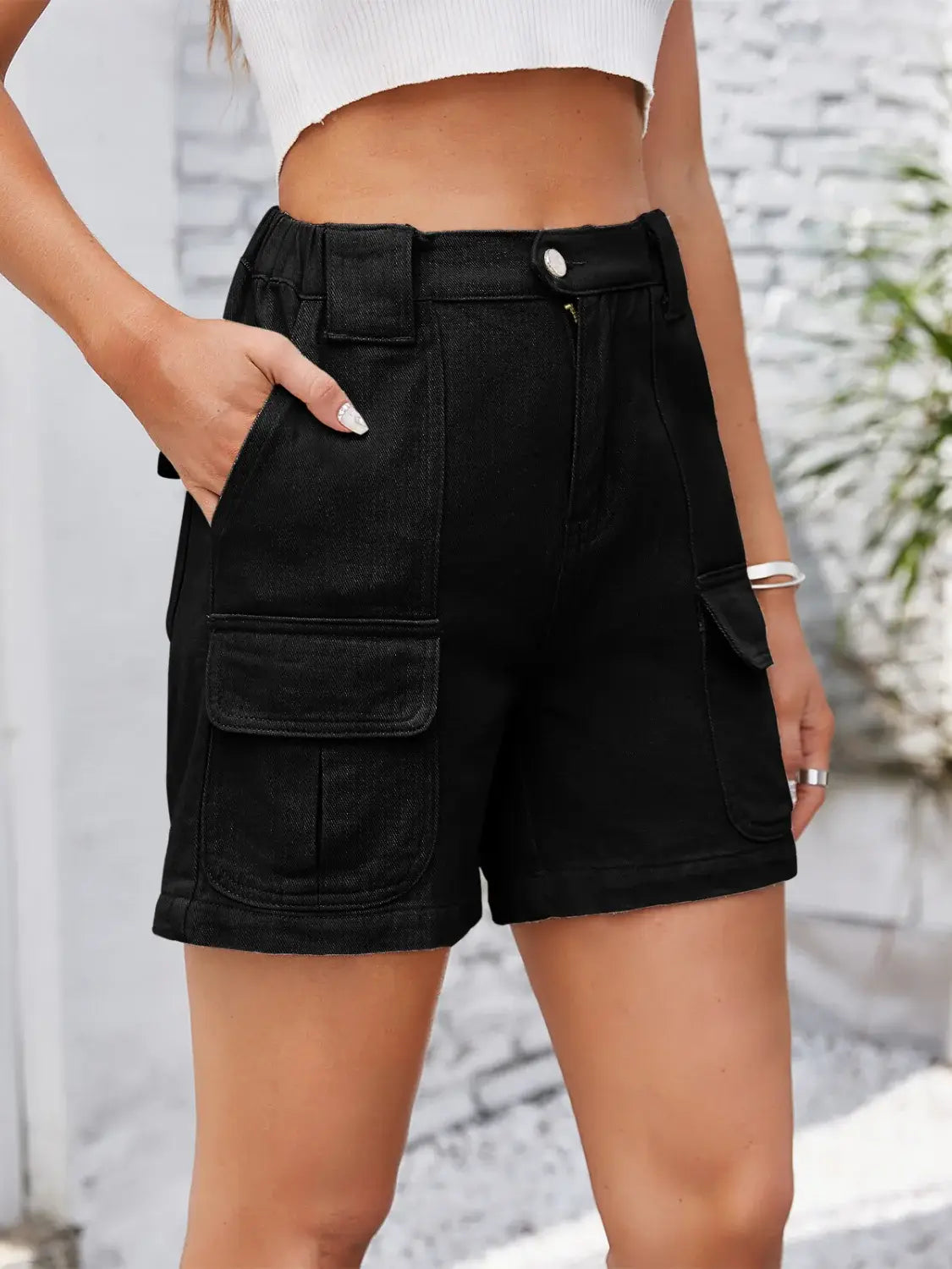 High Waist Washed Denim Shorts - Trendsi - Flyclothing LLC